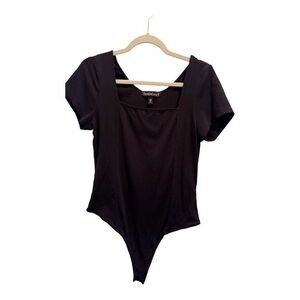 Derek Heart Ribbed Bodysuit - Black, Size XL